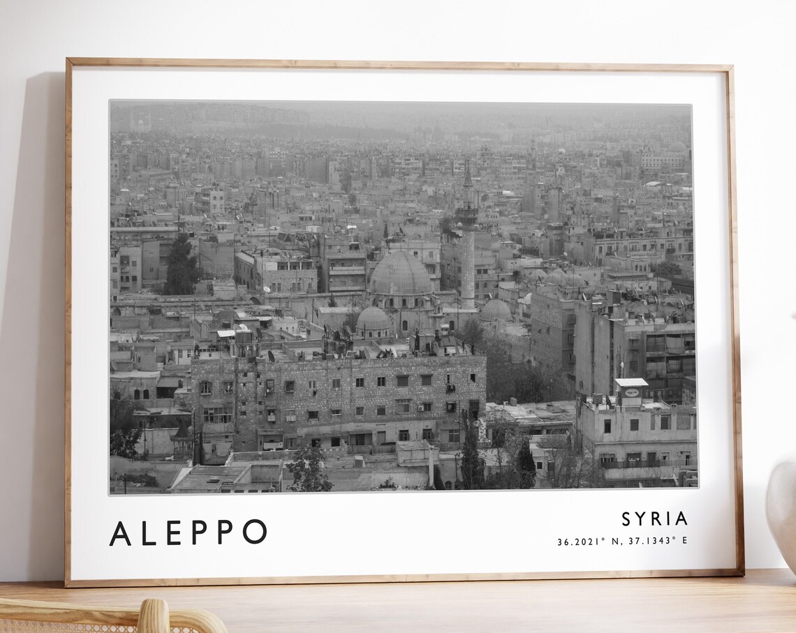 Aleppo Syria Black and White Old City Mosque Travel Collection Poster