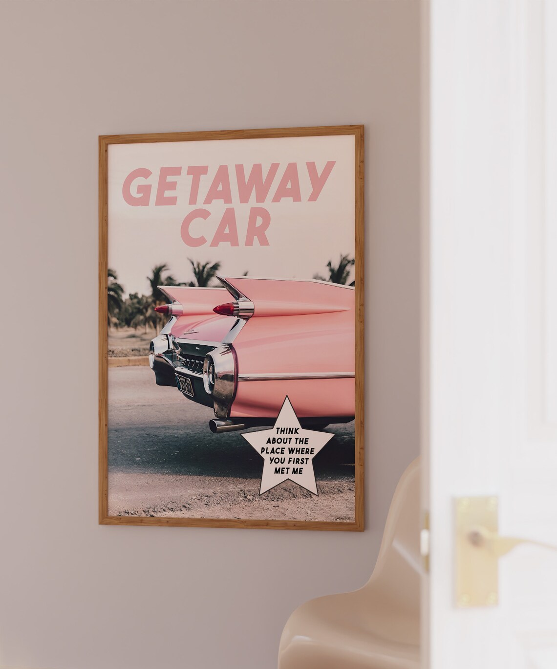 Getaway Car Pink Vintage Cadillac Taylor Swift Lyrics Party Poster - Image 2