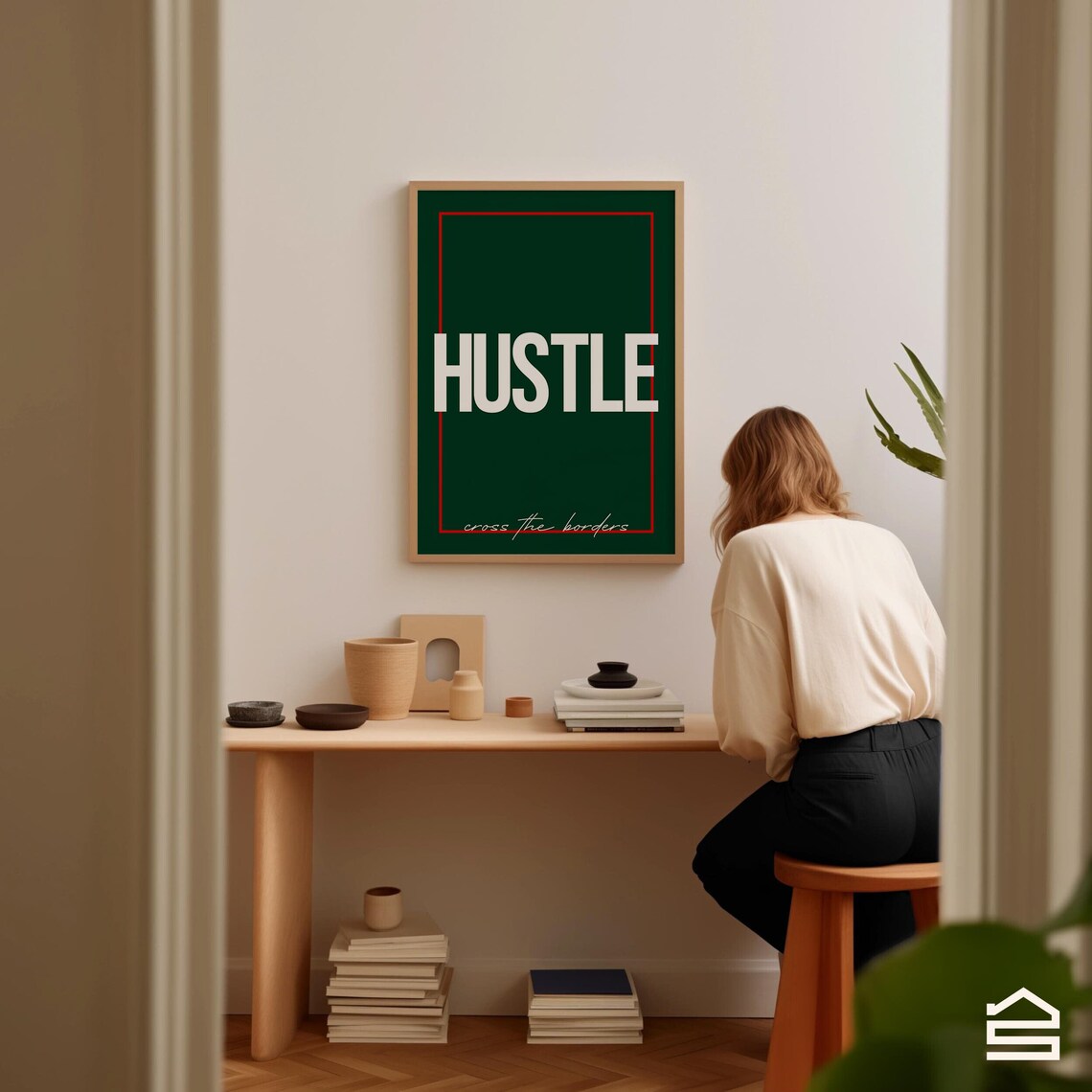 Hustle Quote, Minimalist Office Decor Poster