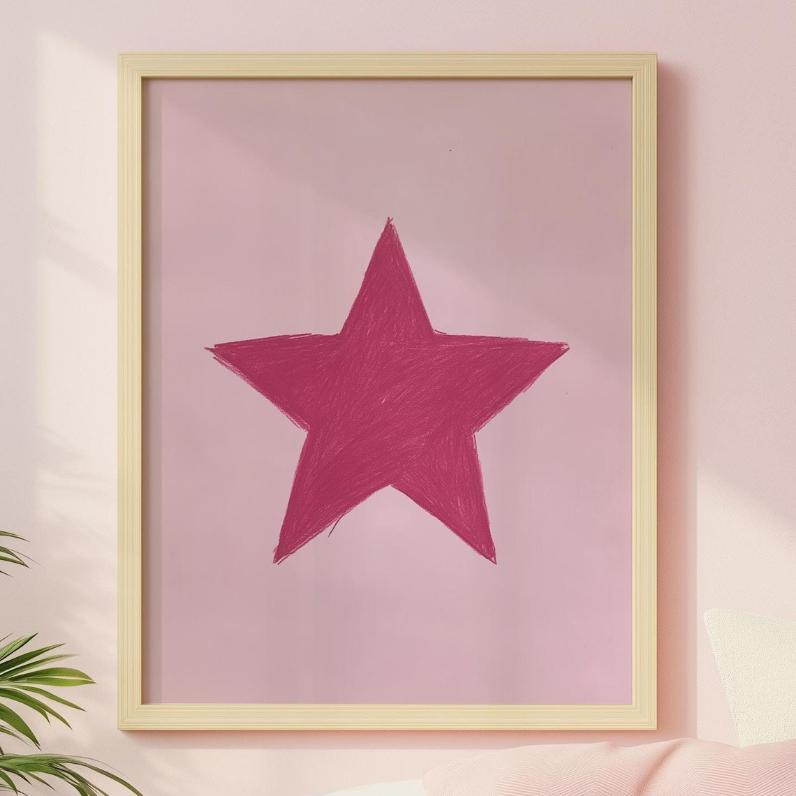 Pink Crayon Star Hand Drawn Retro Dorm Room Wall Art Decor Aesthetic