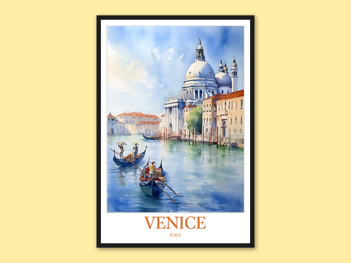 Venice Italy Grand Canal Gondolas Basilica Watercolor Poster