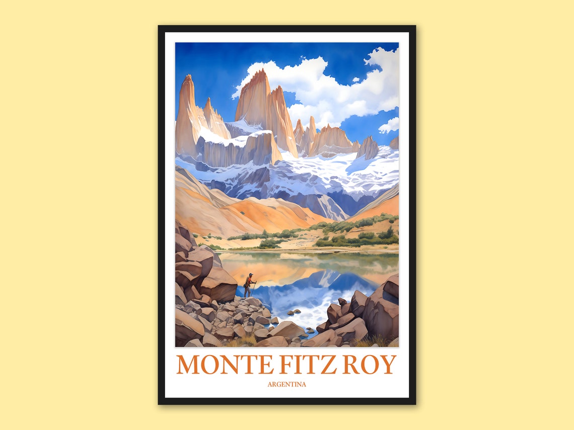 Monte Fitz Roy Print Argentina Travel Poster Wall Art Decor