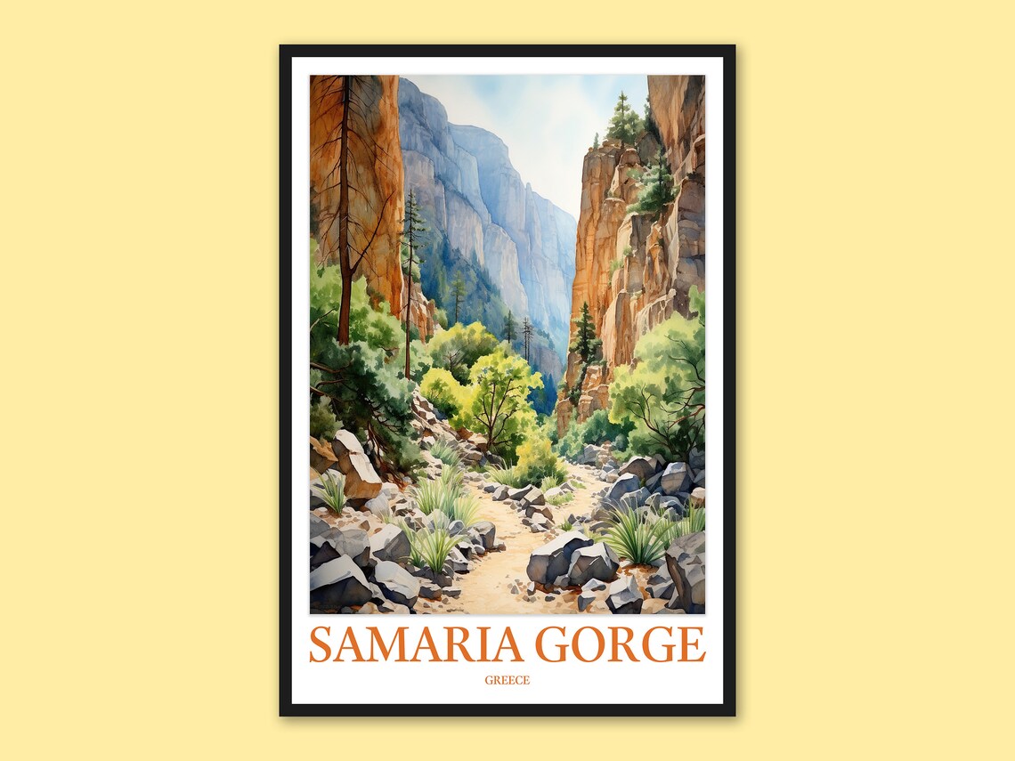Samaria Gorge Crete Watercolor Canyon Travel Poster Greece National Park