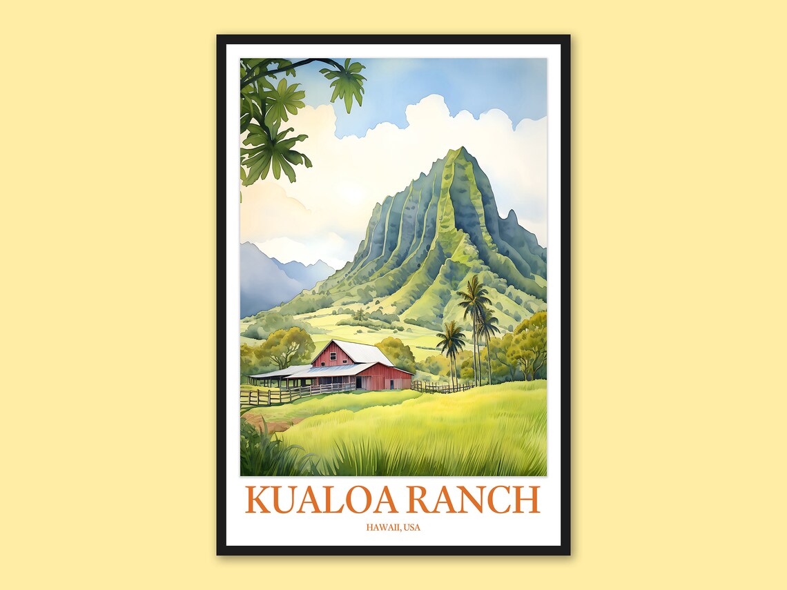 Kualoa Ranch Travel Poster, Hawaii Travel Poster