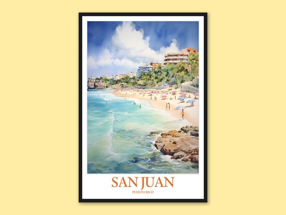 San Juan Puerto Rico Tropical Beach Watercolor Travel Poster