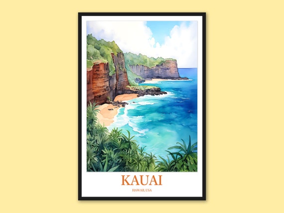 Kauai Na Pali Coast Print Hawaii Travel Poster Kalalau Trail Wall Art