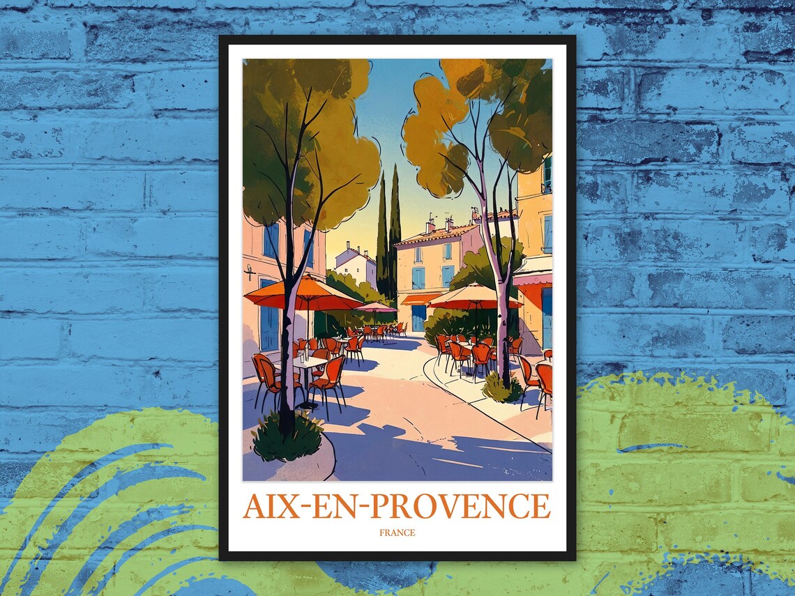 Aix-en-Provence France Old Town Cafe Street Illustration Travel Poster