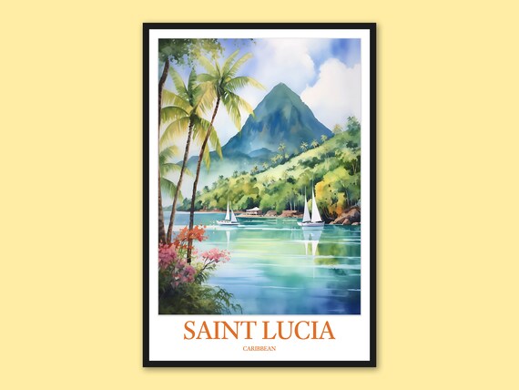 Saint Lucia Travel Poster Caribbean Watercolor Print