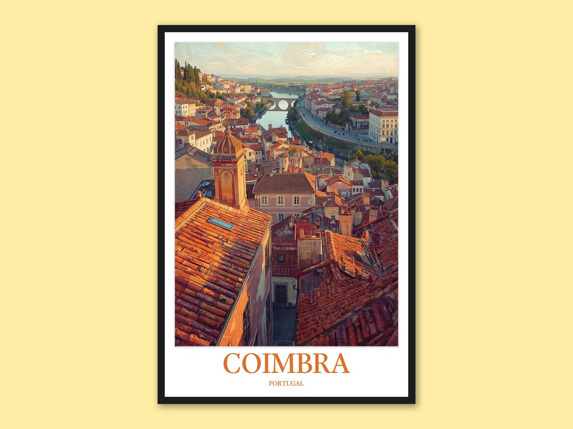 Coimbra Portugal Mondego River Arched Bridge Golden Hour Poster