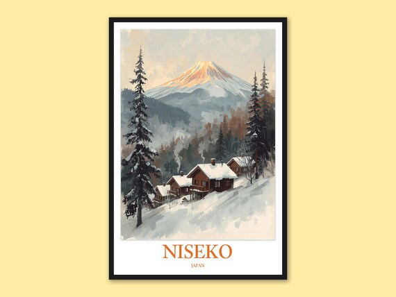 Niseko Japan Mount Yotei Sunset Glow Over Snowy Village Poster