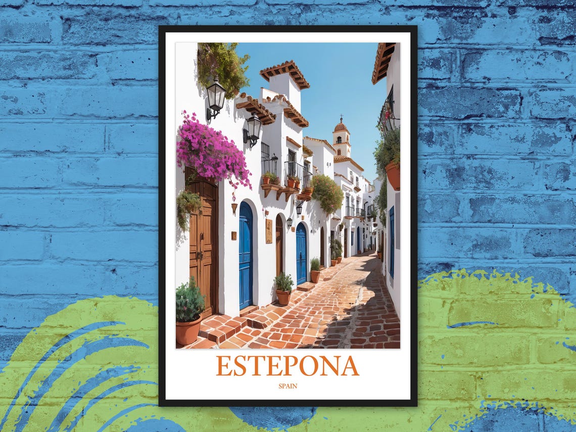 Estepona Spain Whitewashed Old Town Blue Doors Travel Poster