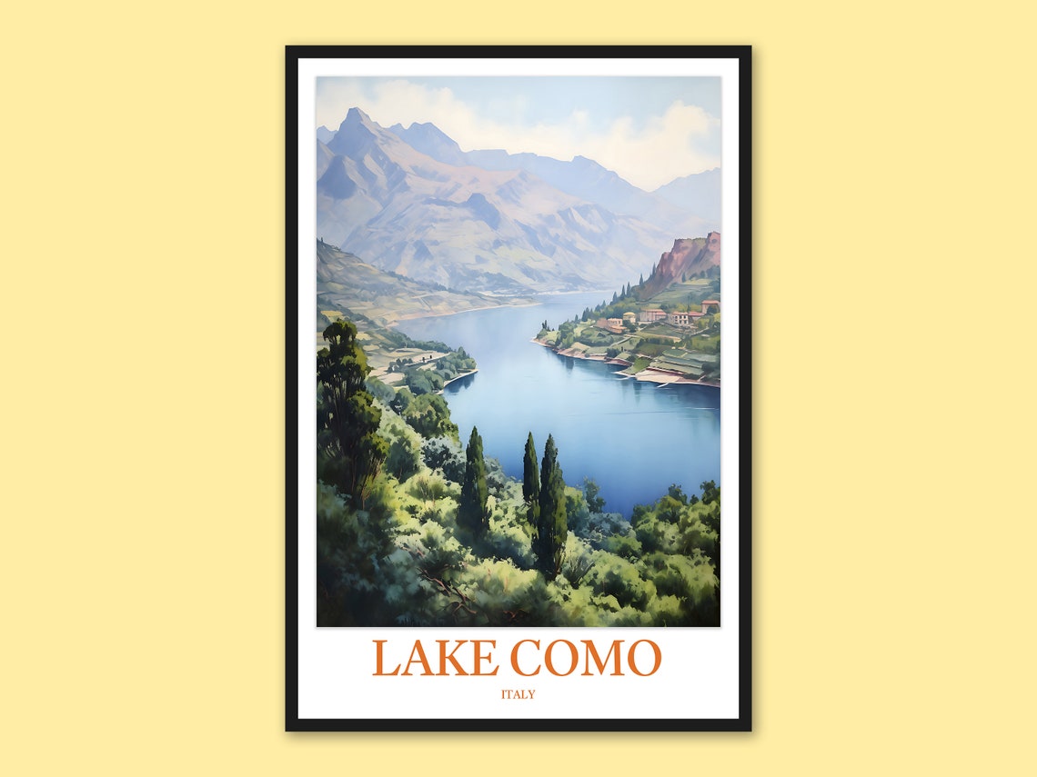 Lake Como Italy Alpine Lake Mountains Watercolor Travel Poster