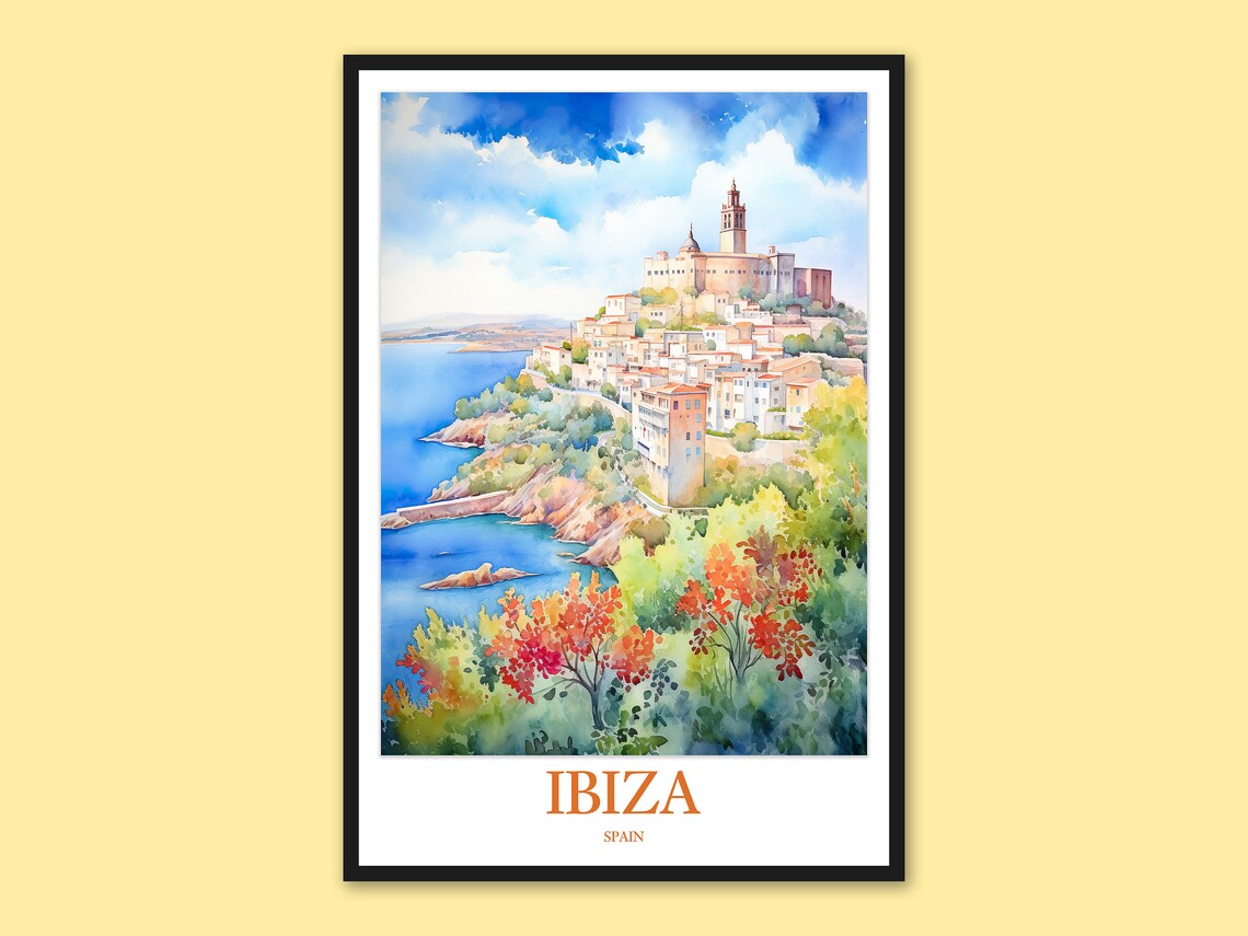 Ibiza Spain Hilltop Old Town Mediterranean Island View Poster