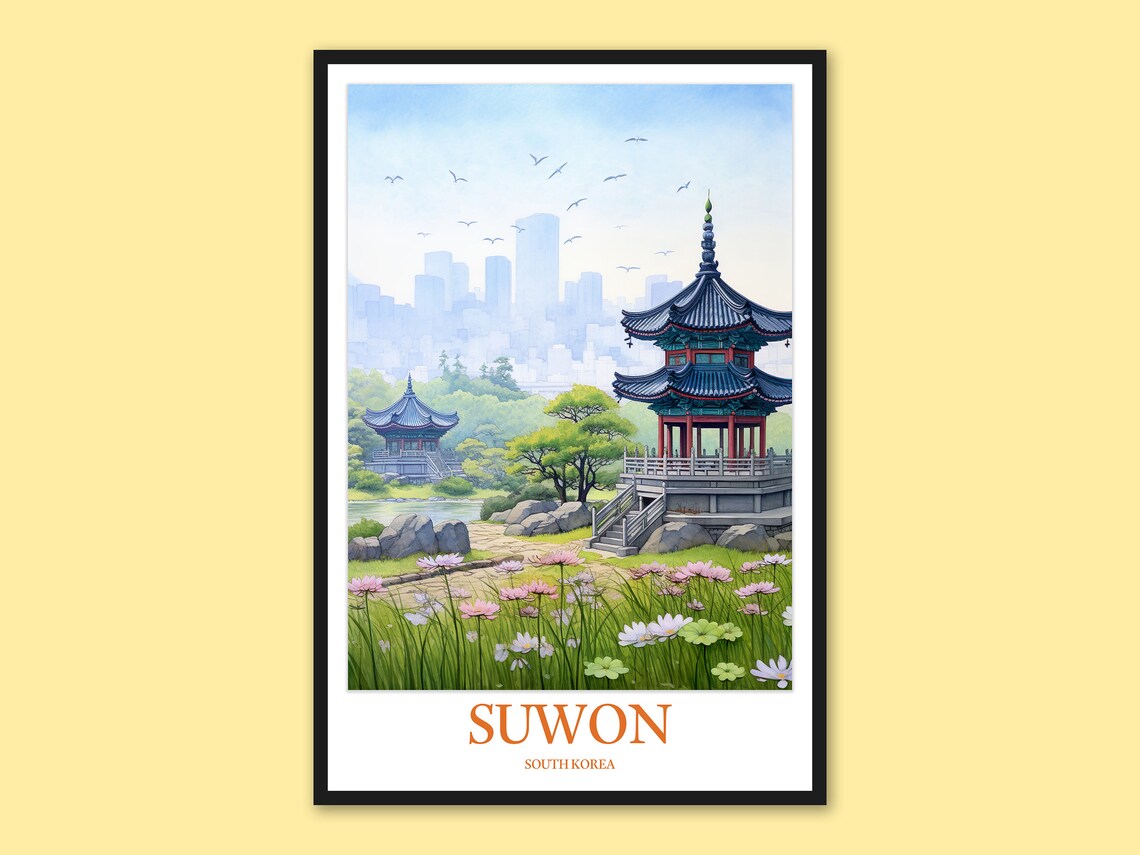 Suwon South Korea Garden Pavilion Flower Meadow Travel Poster