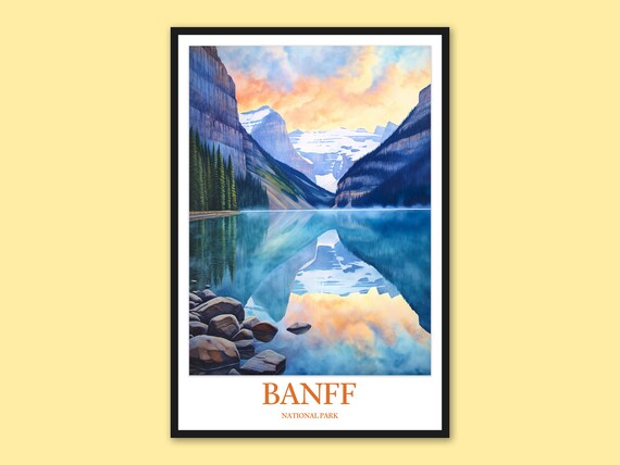 Banff National Park Lake Reflection Sunset Clouds Travel Poster