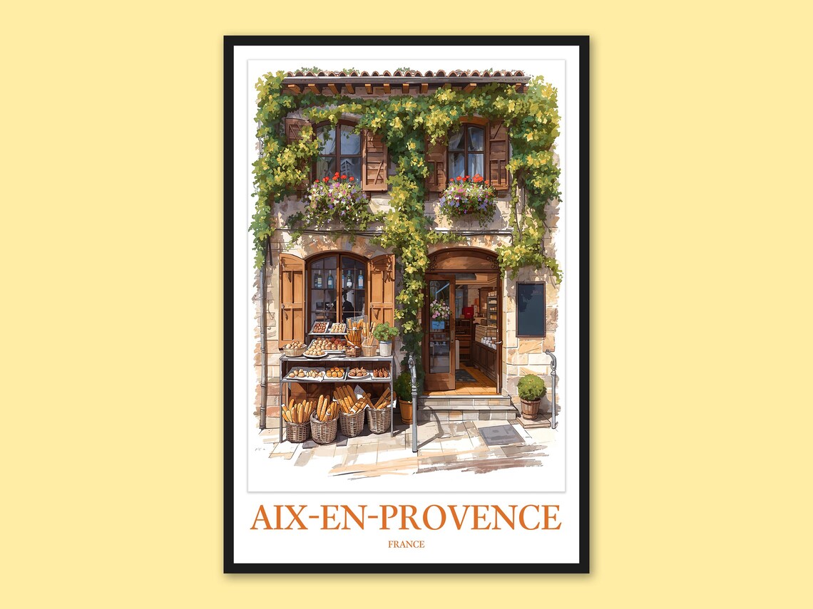 Aix-en-Provence France Ivy Covered Bakery Watercolor Travel Poster