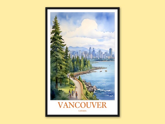 Vancouver Canada Stanley Park Seawall Waterfront Watercolor Poster