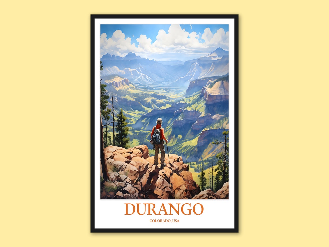 Durango Colorado Mountain Hiker Canyon Overlook Travel Art Poster