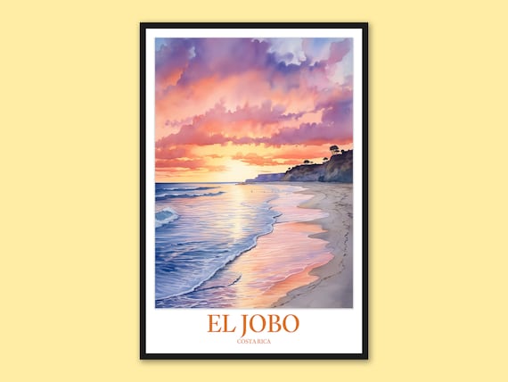 El Jobo Costa Rica Purple Sky Beach Shoreline Watercolor Poster