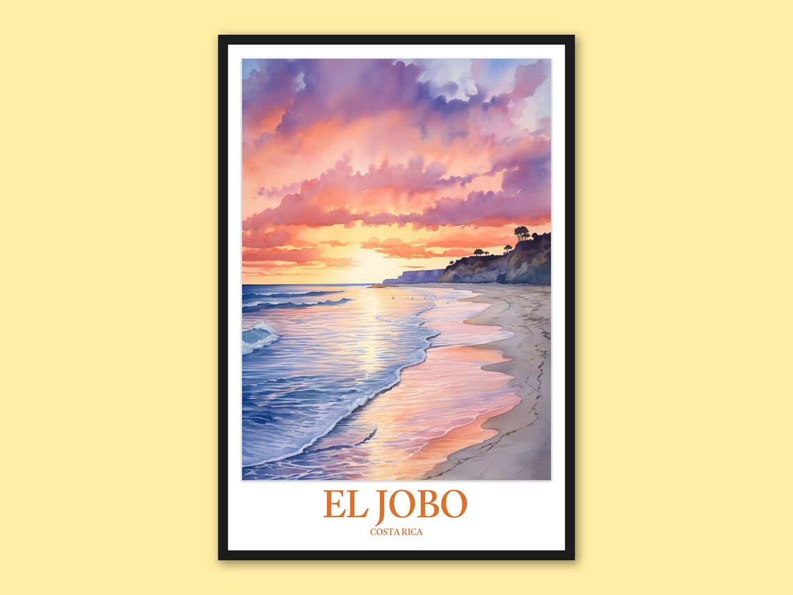 El Jobo Costa Rica Purple Sky Beach Shoreline Watercolor Poster
