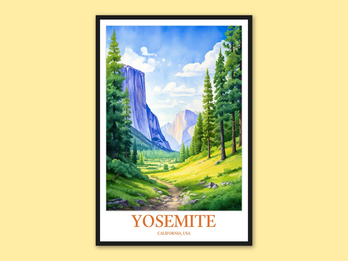Yosemite Valley El Capitan Pine Forest Meadow Vintage Travel Poster