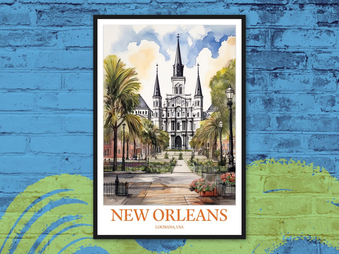 New Orleans St Louis Cathedral Watercolor Travel Poster Louisiana