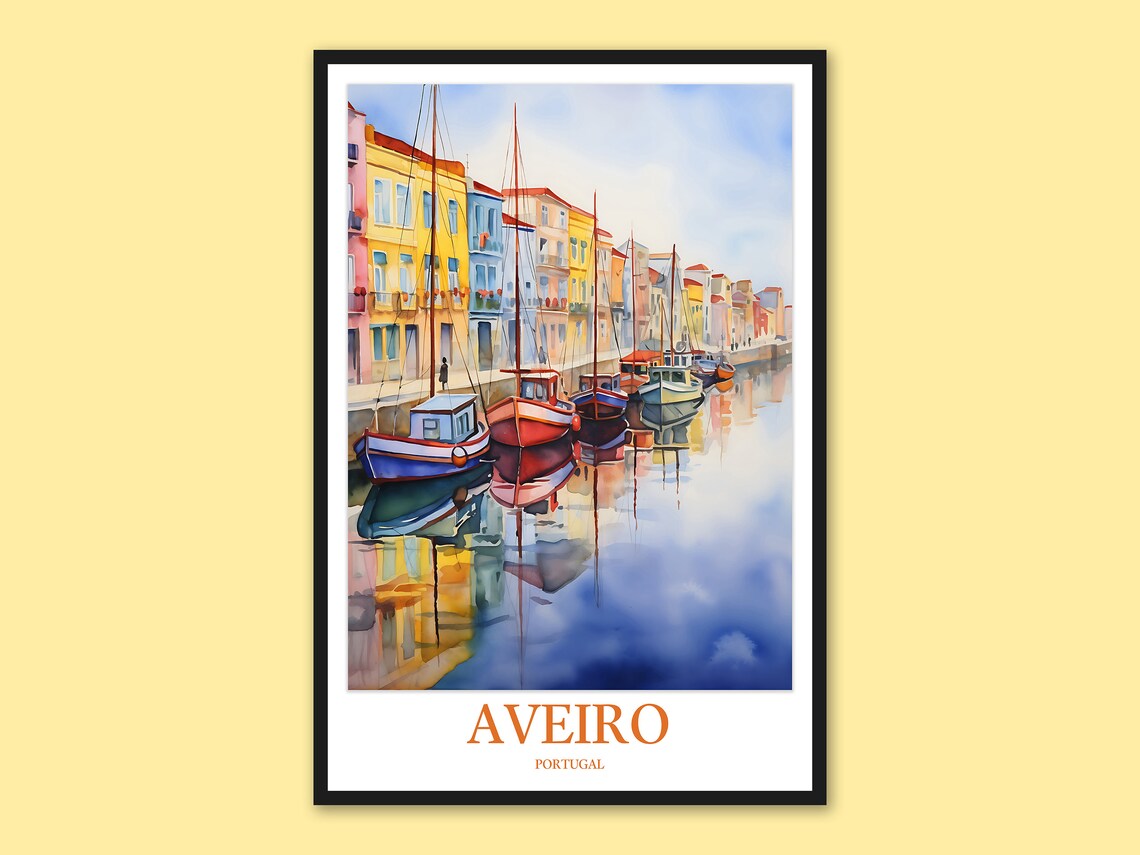 Aveiro Portugal Colorful Canal Houses Boats Watercolor Travel Poster