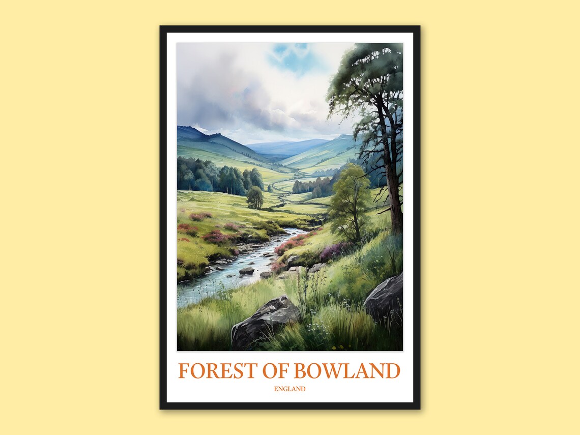 Forest Of Bowland England River Valley Watercolor Travel Poster