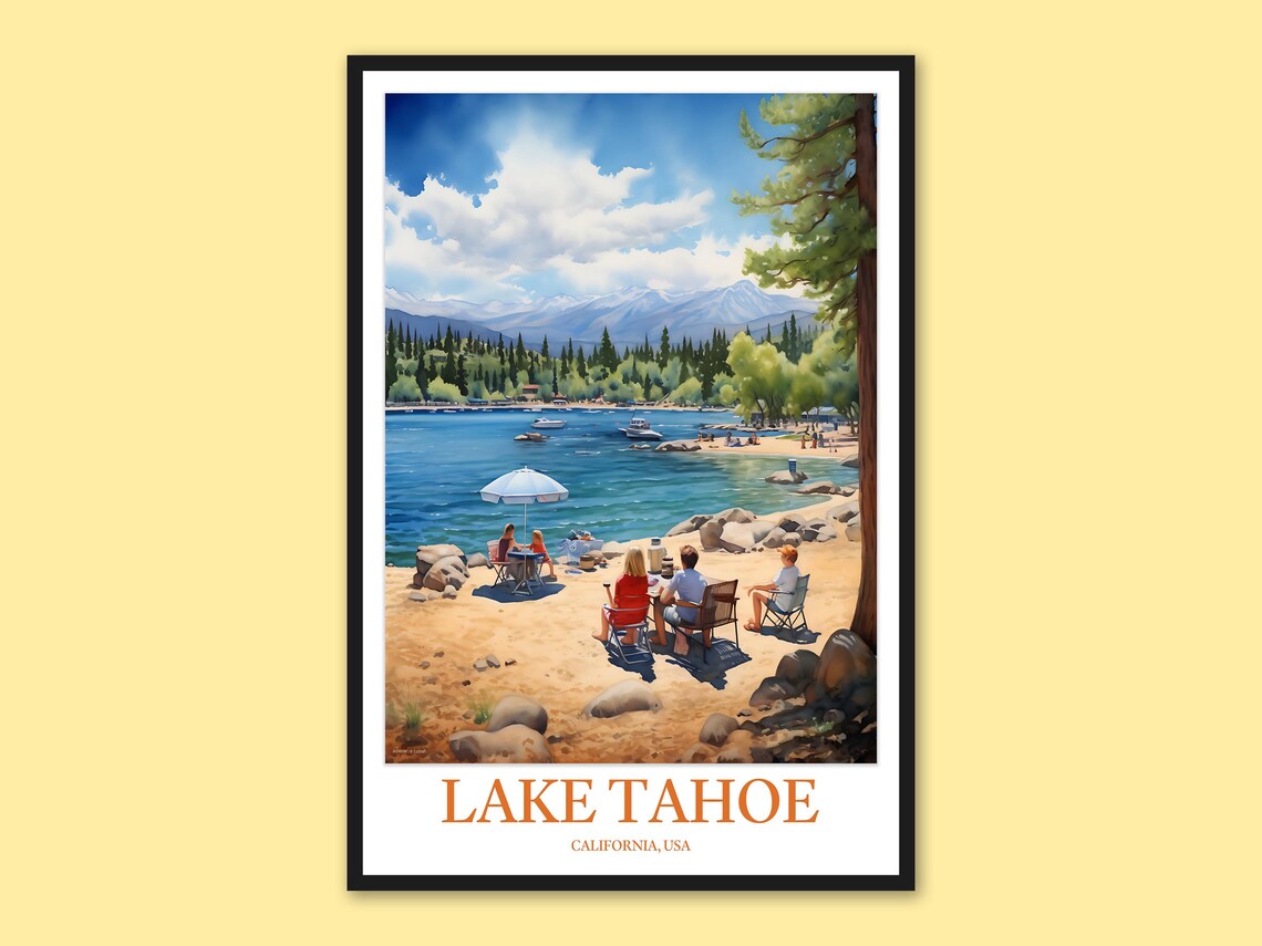 Lake Tahoe California Sandy Beach Umbrella Relaxing Sunny Day Poster
