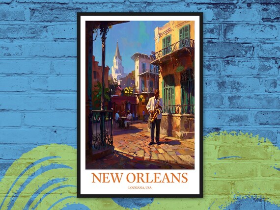 New Orleans French Quarter Jazz Saxophone Player Street Art Poster