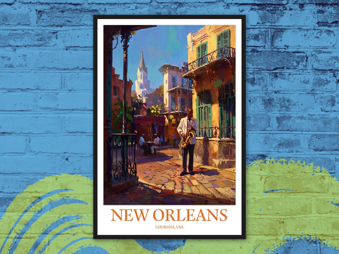 New Orleans French Quarter Jazz Saxophone Player Street Art Poster