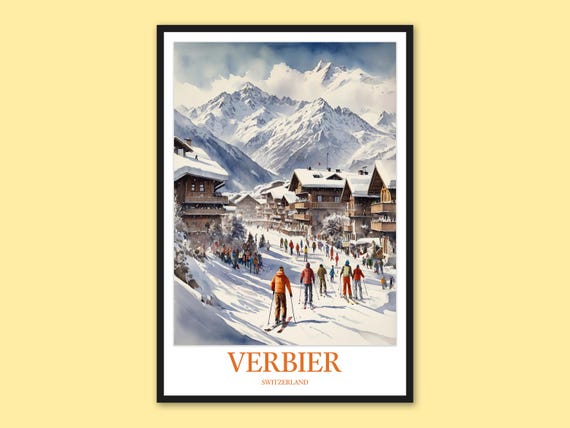 Verbier Switzerland Travel Poster Swiss Alps Ski Art