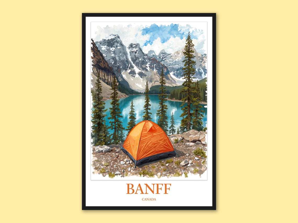 Banff Mountain Poster Camping By The Lake Wall Art