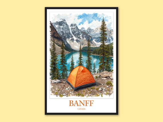 Banff Mountain Poster Camping By The Lake Wall Art