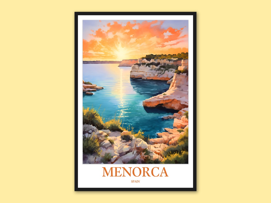 Menorca Spain Golden Sunset Over Rocky Cliffs and Sea Poster
