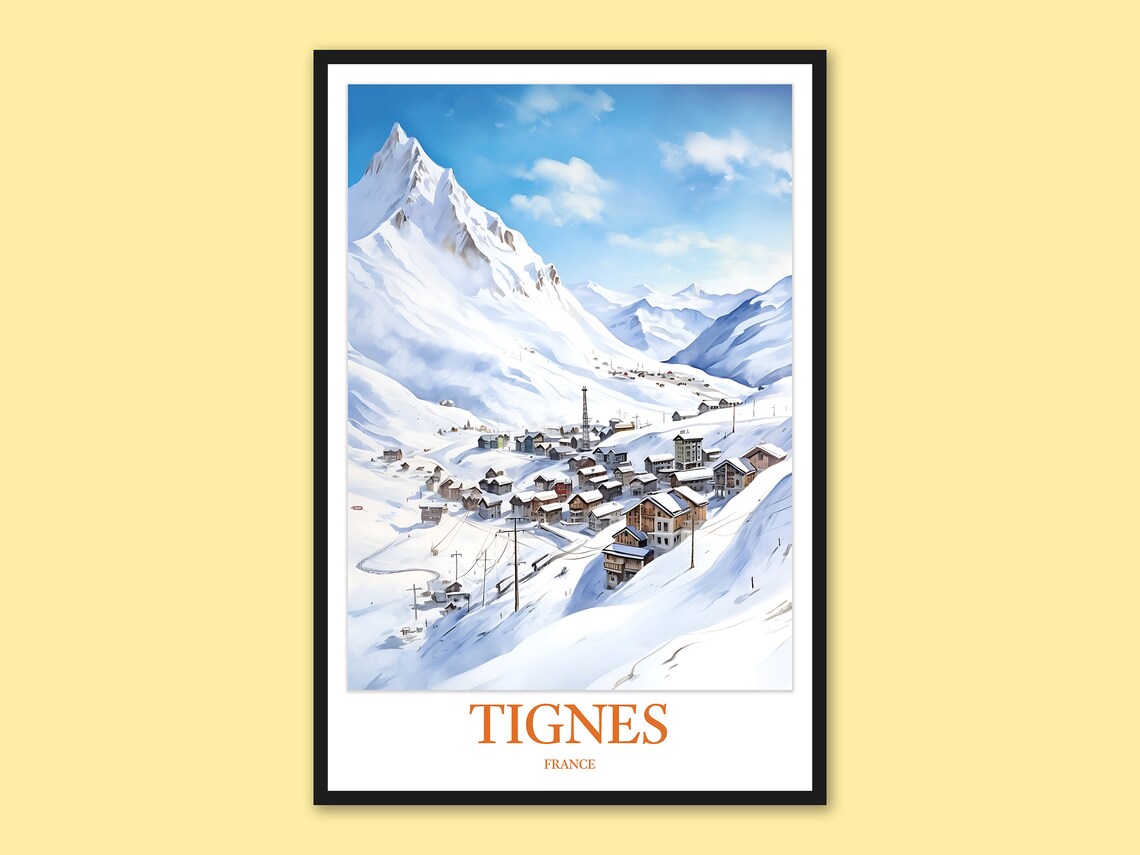 Tignes France Starry Night Glowing Village Lights Watercolor Poster