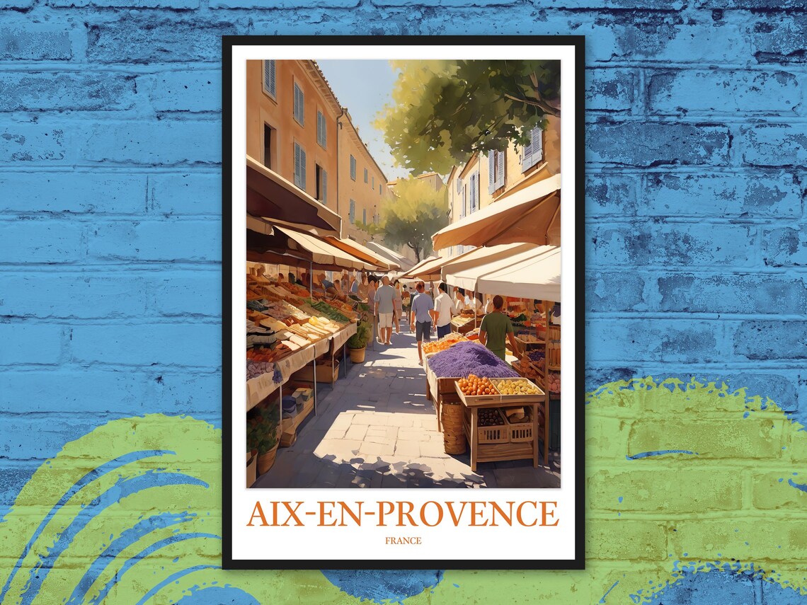 Aix-en-Provence Lavender Produce Market Aisle Sunny Travel Poster