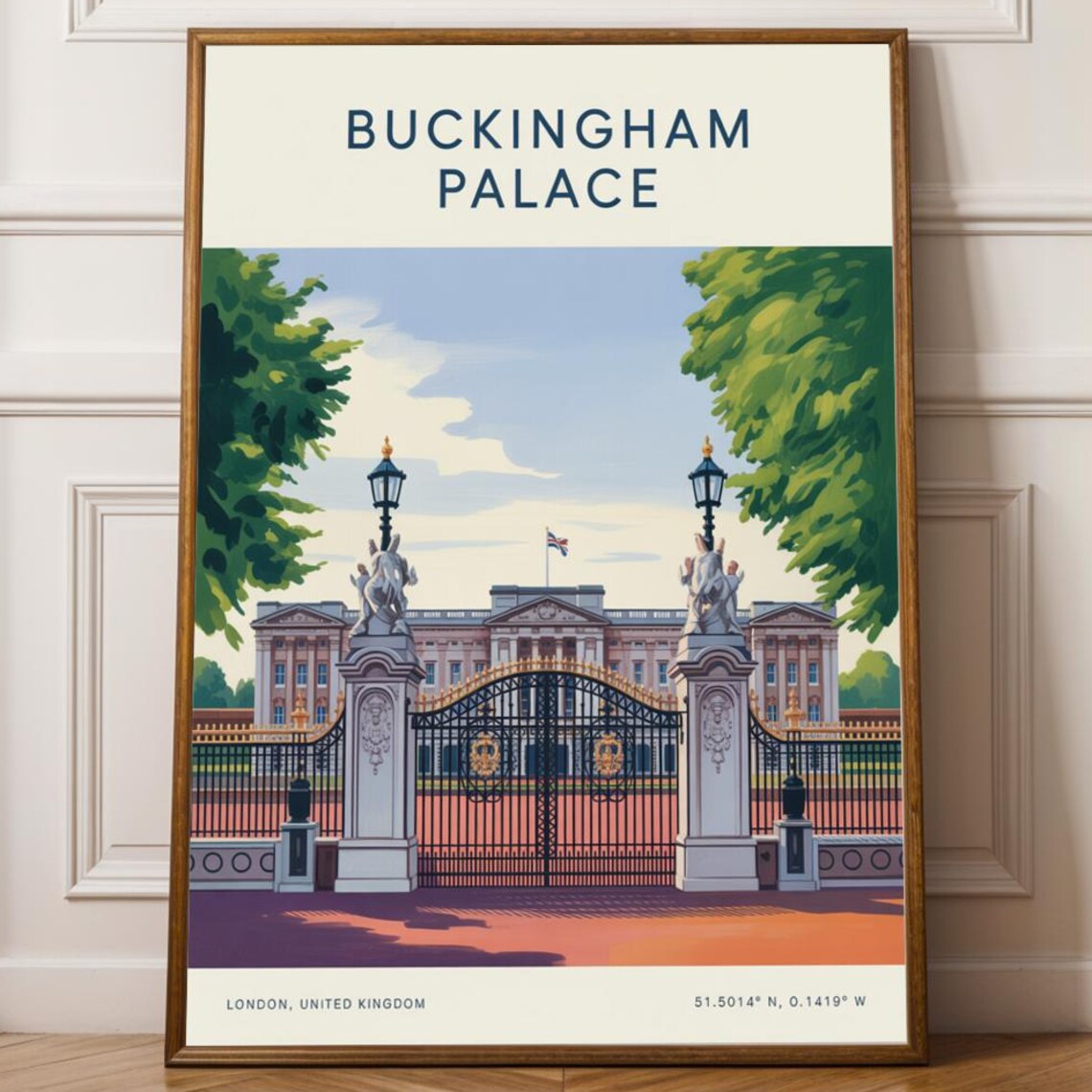 Buckingham Palace London Gates Vintage Travel Poster Illustration