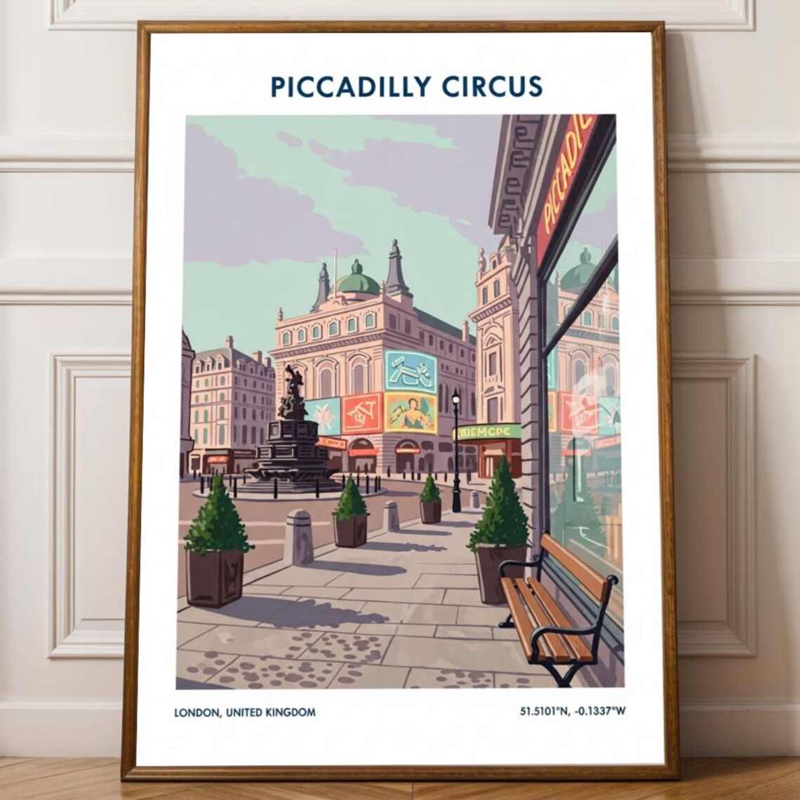Piccadilly Circus London Eros Fountain Theatre District Travel Poster