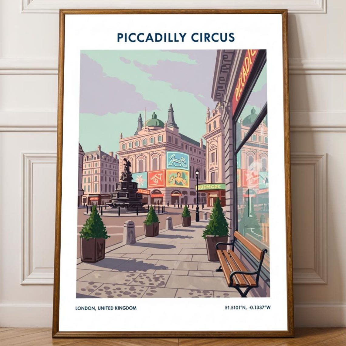 Piccadilly Circus London Poster And Mint Green Lavender Cityscape