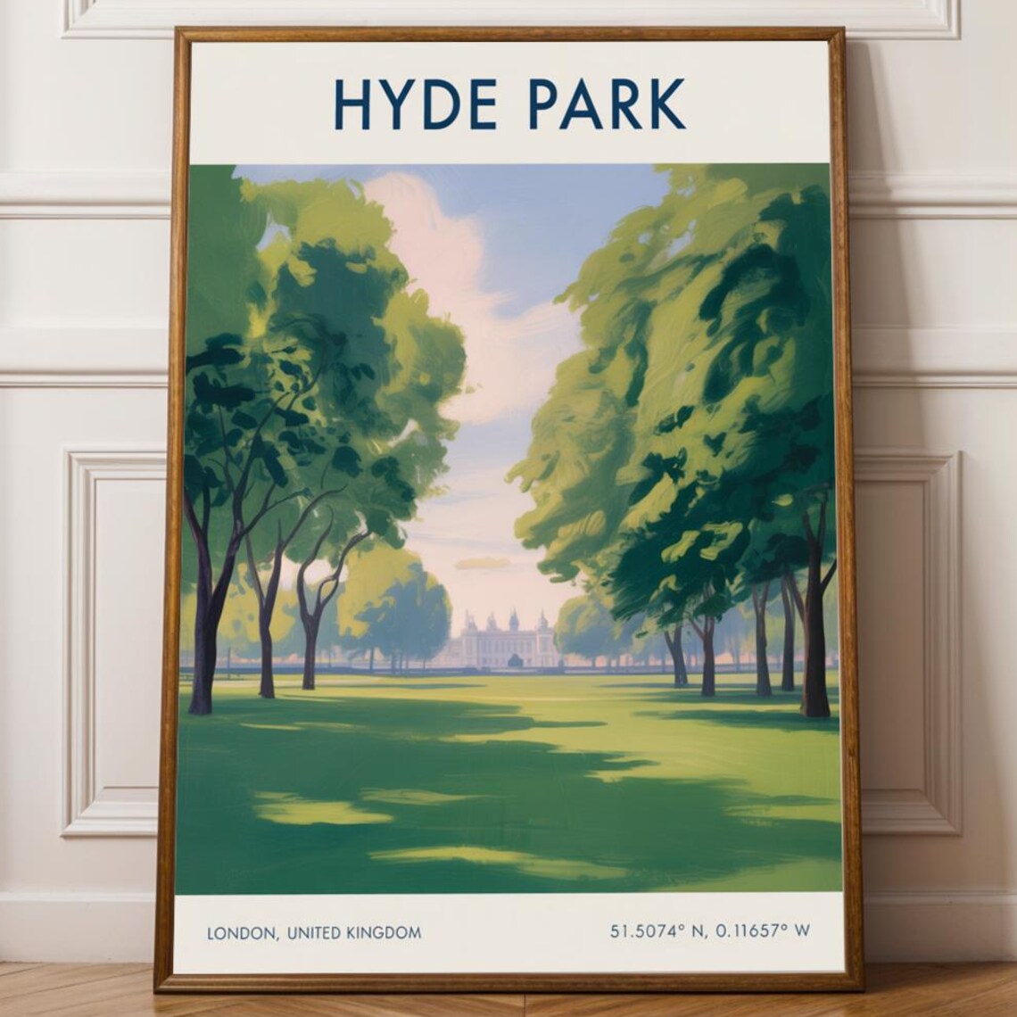 Hyde Park London Tree Lined Green Lawns Travel Illustration Poster