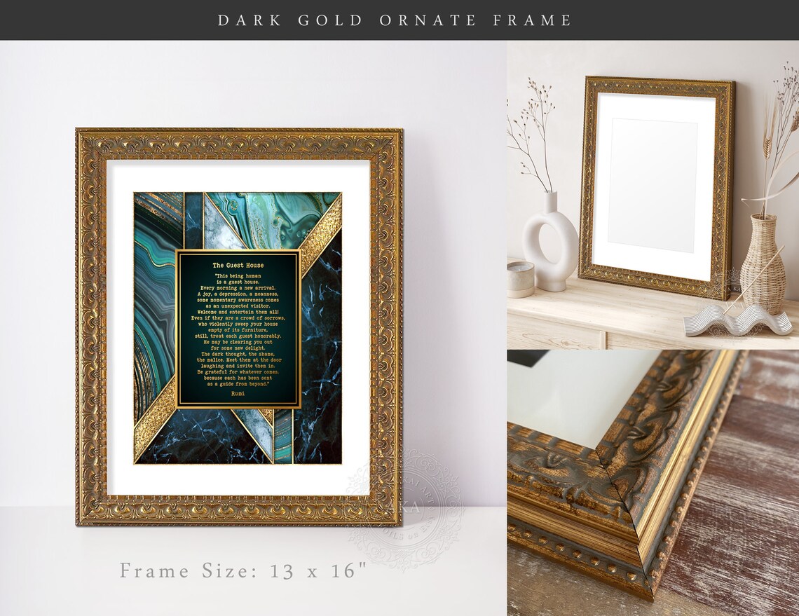 The Guest House Rumi Poem Teal Marble Gold Foil Mindfulness Wall Poster - Image 2