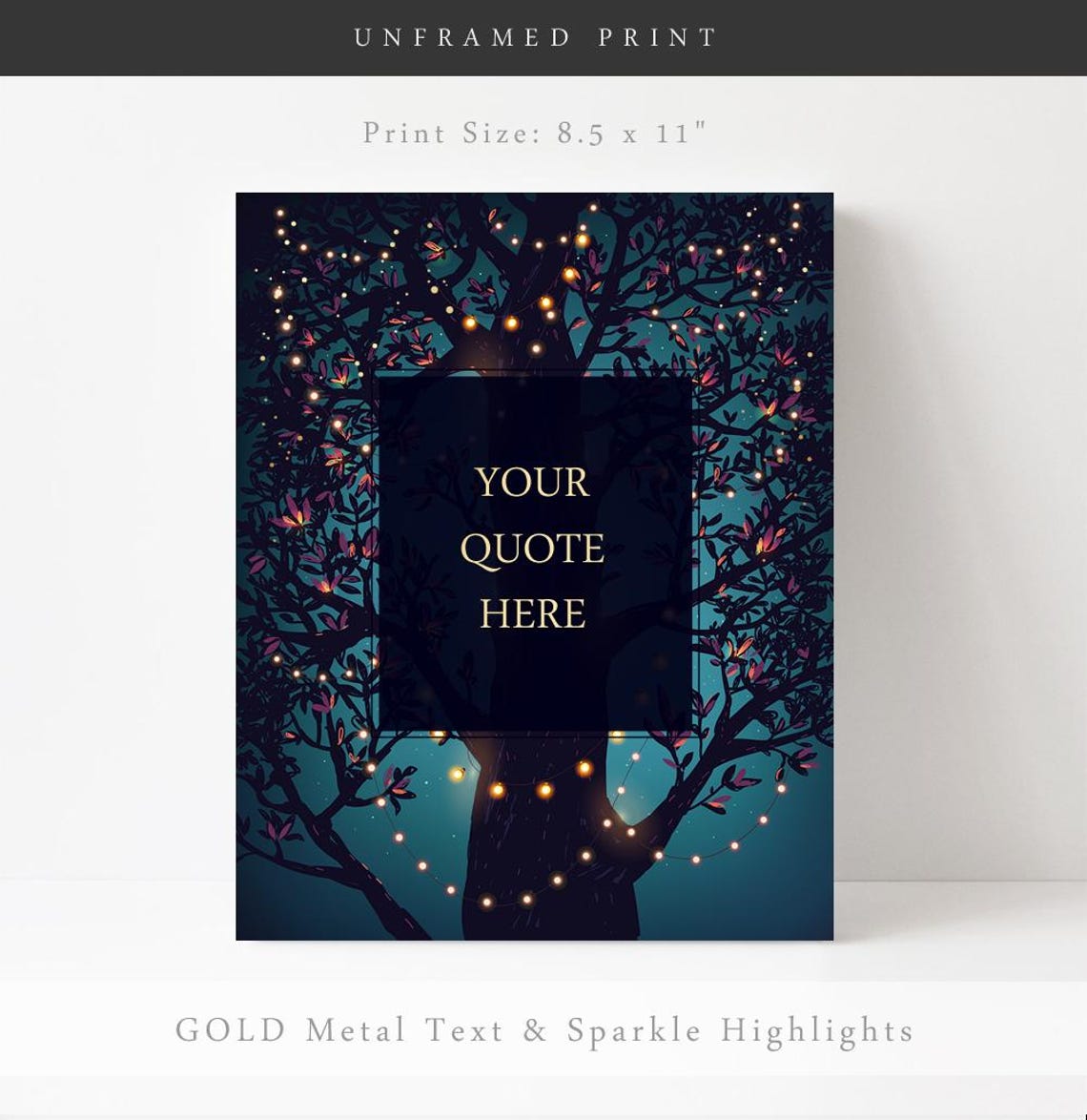 Custom Quote Night Tree Lights Gold Foil Your Own Text Wall Art - Image 3