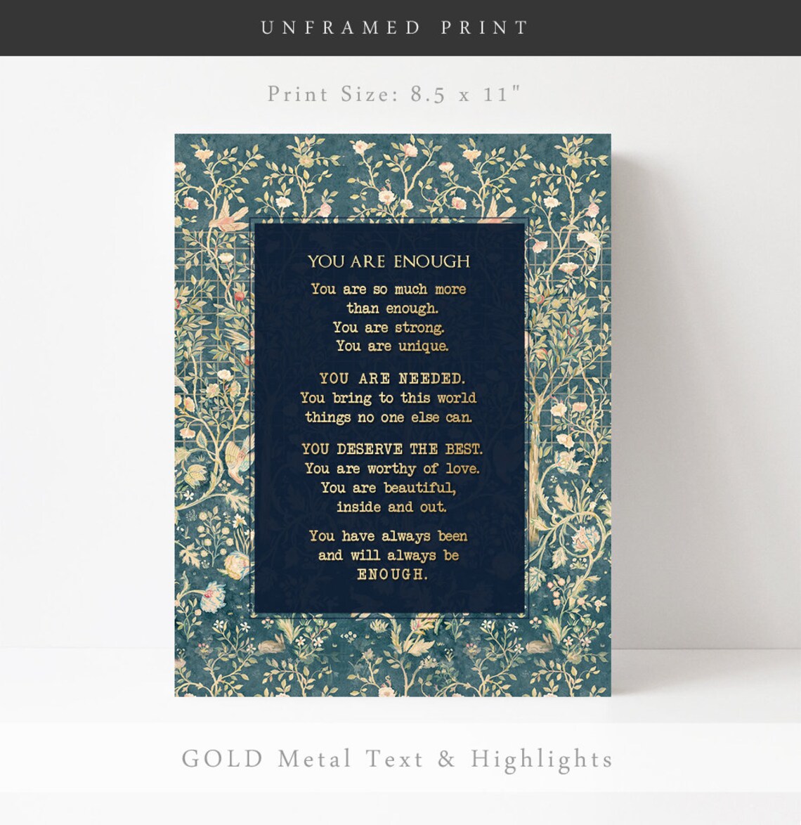 You're Enough Gold Motivational Art Print, William Morris - Image 3