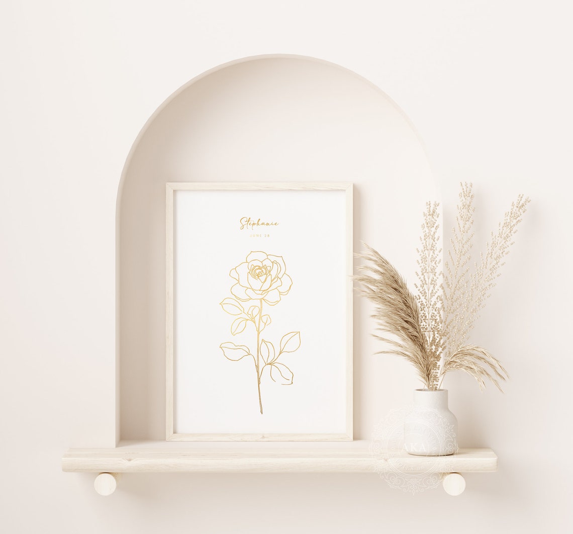 June Birth Month Rose Gold Foil Personalized Botanical Wall Art - Image 3
