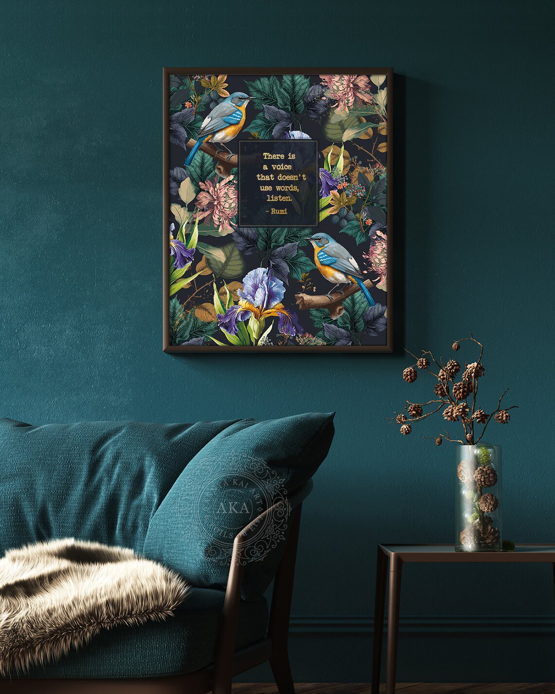 Rumi Listen to Silence Floral Birds Art Print - Image 5