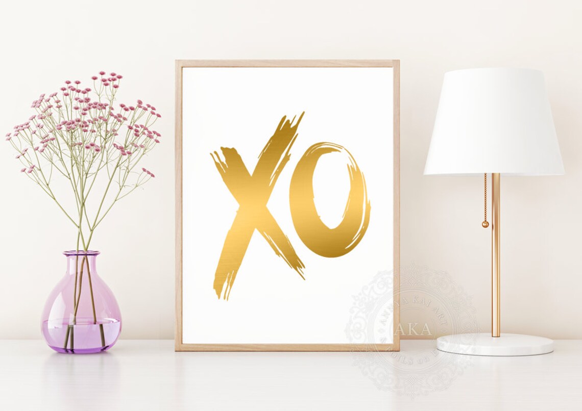 XO Gold Foil Brushstroke Typography Minimalist Bedroom Wall Art - Image 5