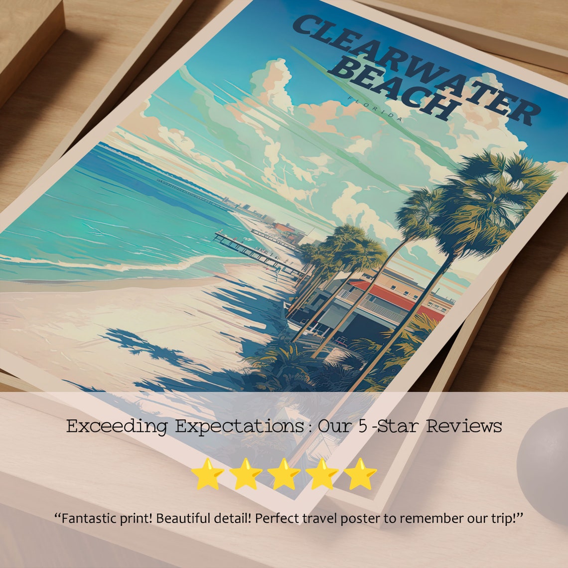 Clearwater Beach Florida Palm Lined White Sand Beach Travel Poster - Image 3
