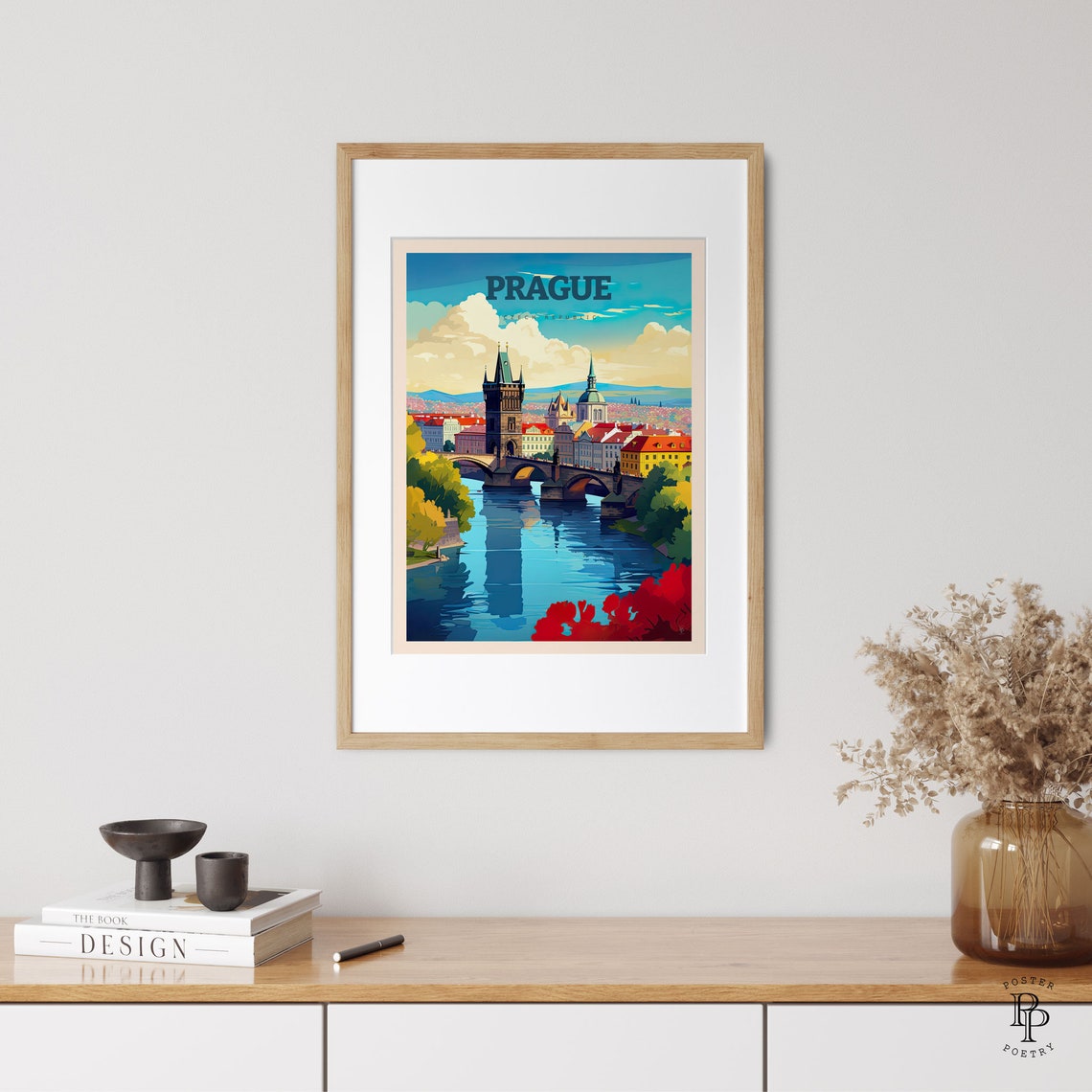 Prague Czech Republic Charles Bridge Old Town River Skyline Poster - Image 3