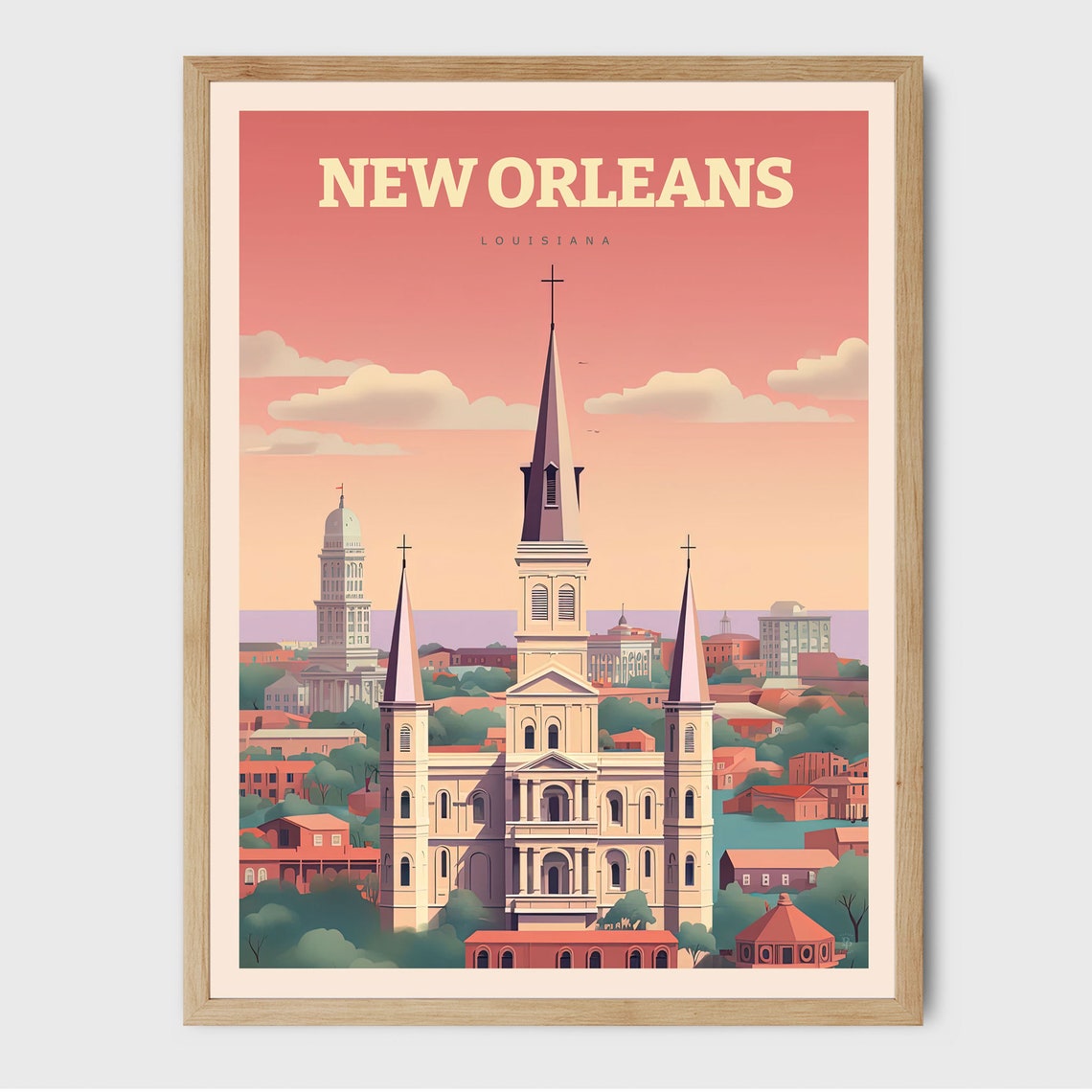 New Orleans Louisiana St Louis Cathedral French Quarter Skyline Poster